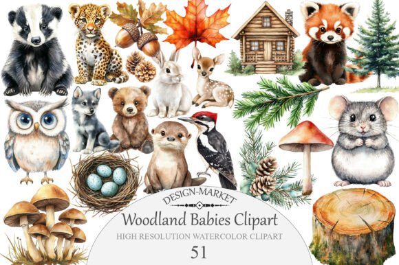 Download Watercolor Woodland Babies Clipart - Woodland babies Collection