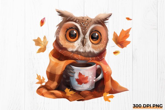 Download Autumn Owl with Coffee PNG | Cozy Fall - Premium Resources